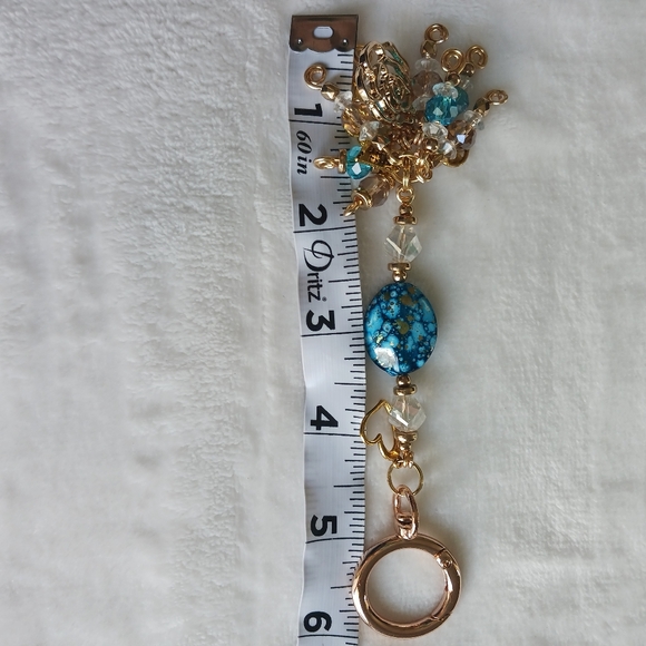 Artisan Handcrafted Handmade Gold Turquoise Charm Purse Jewelry Handbag Keychain - Picture 11 of 16